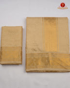 Wedding Pure Silk  Mens shirt and Dhotis Set  -  Biscut