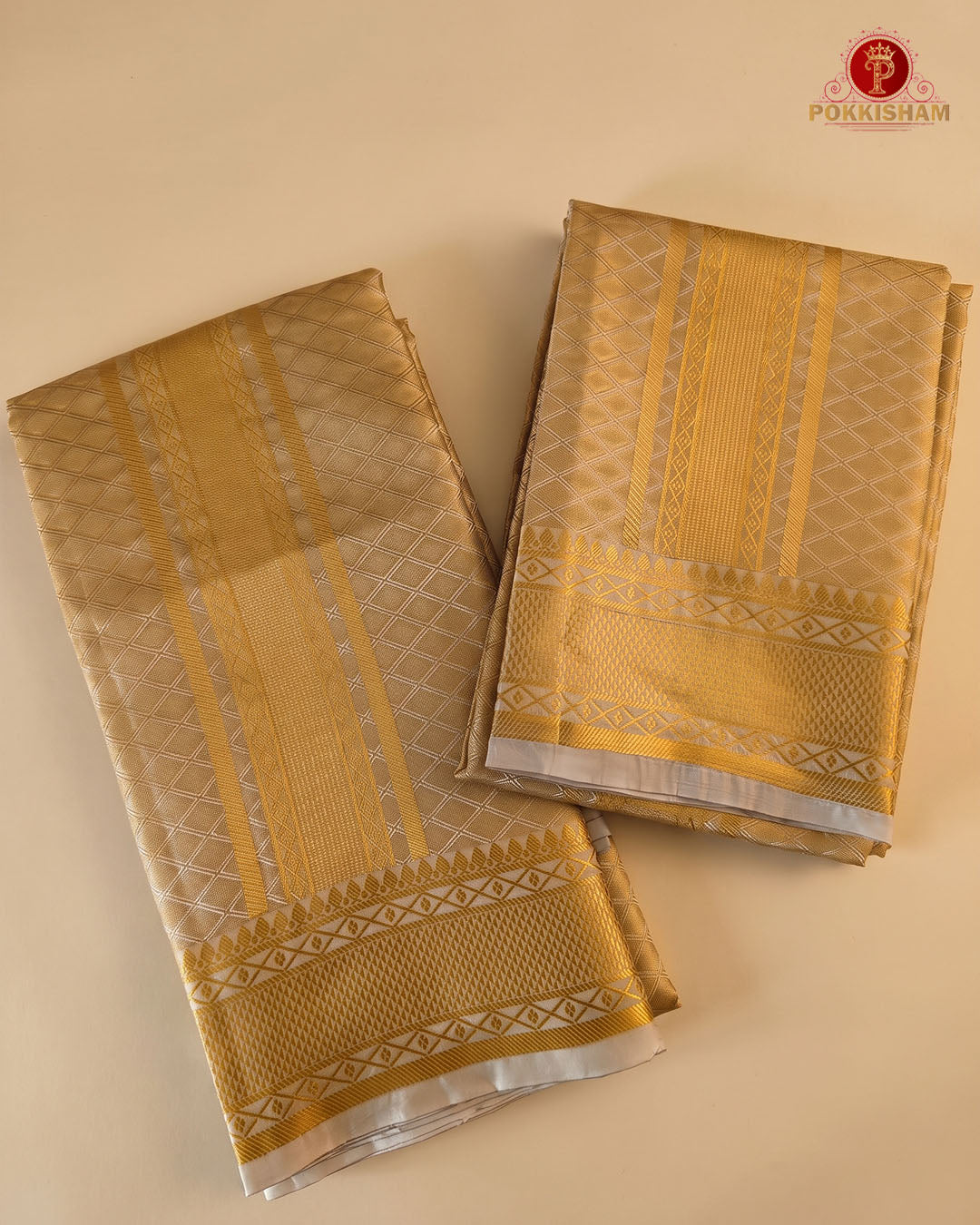 Luxury Aari Work Wedding Silk Dhoti Set - (HandCrafted)