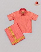 Kids Premium Silk Dhoti Set with Gold Zari -  Pinkish Peach