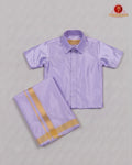 Kids Premium Silk Dhoti Set with Gold Zari -  Violet