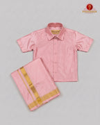 Kids Premium Silk Dhoti Set with Gold Zari -  Pink Rose