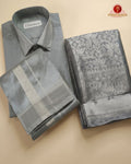 Premium Silk Couple Combo Set with Colour Zari - Steel Grey