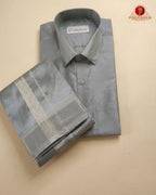 Premium Silk Couple Combo Set with Colour Zari - Steel Grey