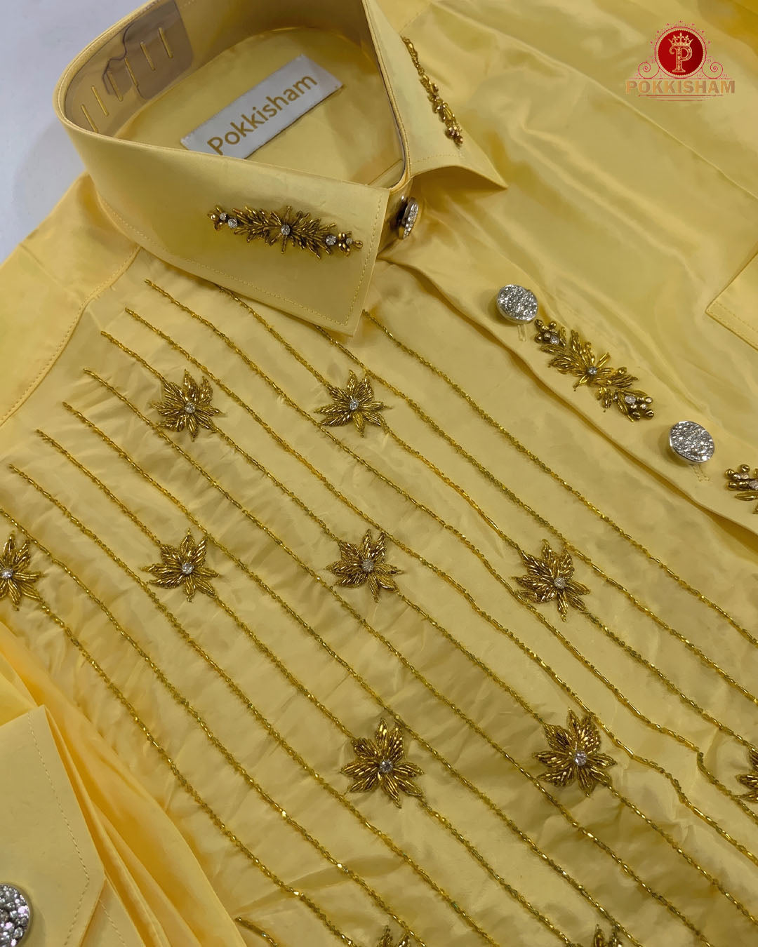 Aari Work Men's Shirt - Mango