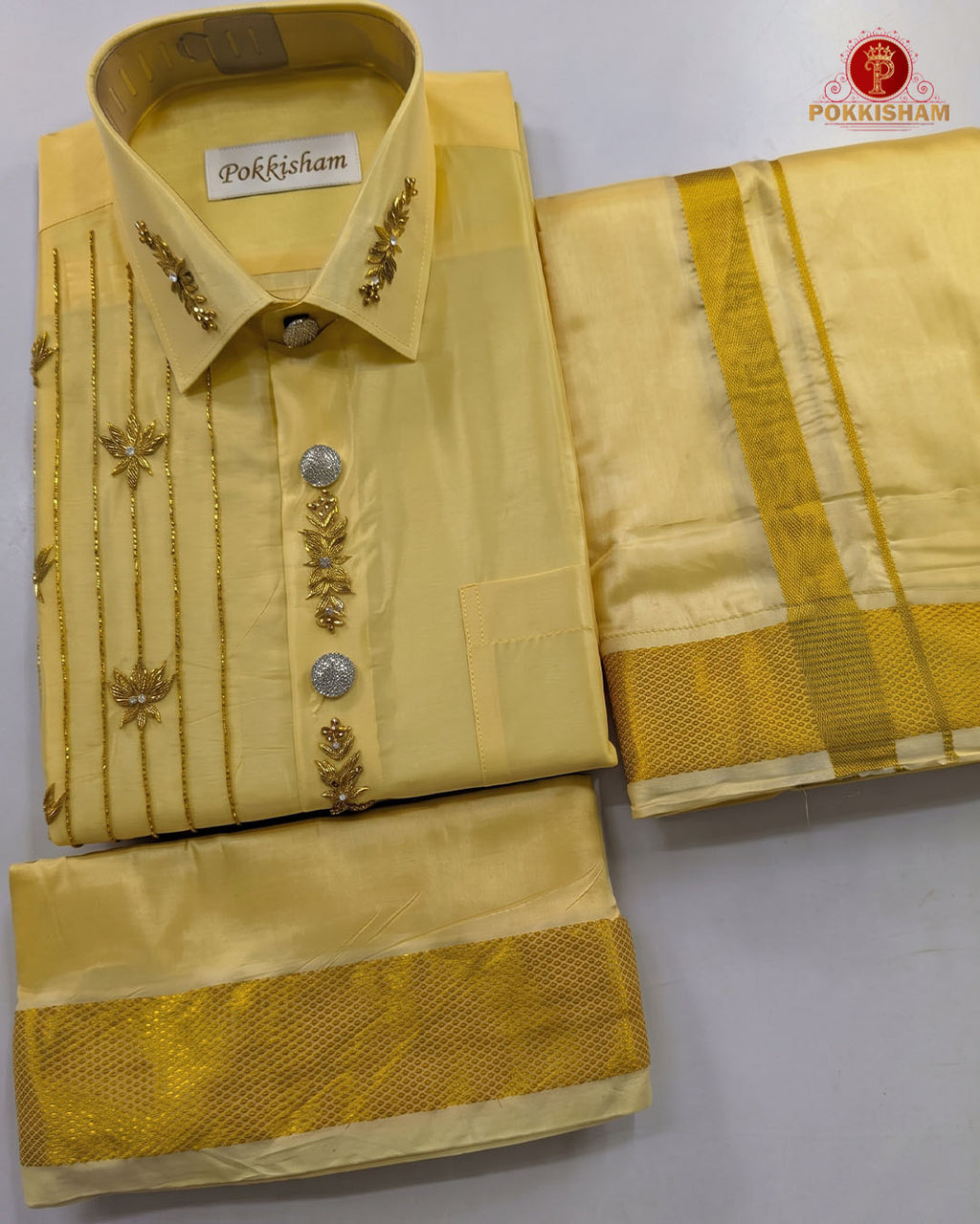 Luxury Aari Work Wedding Silk Dhoti Set - (HandCrafted)