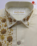 Aari Work Men's Shirt - Cream