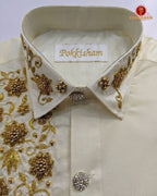 Aari Work Men's Shirt - Cream