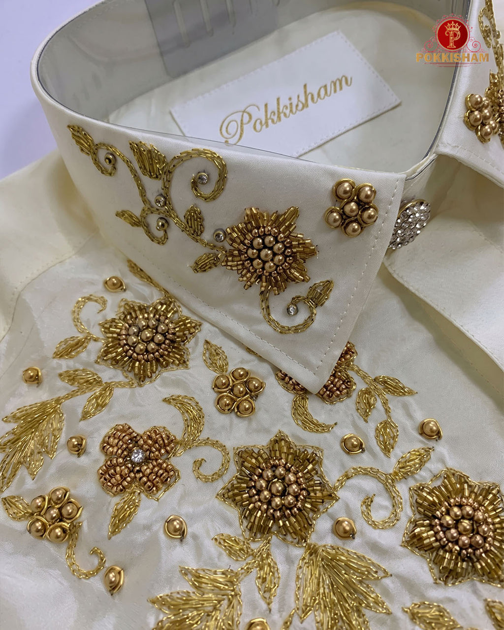 Aari Work Men's Shirt - Cream