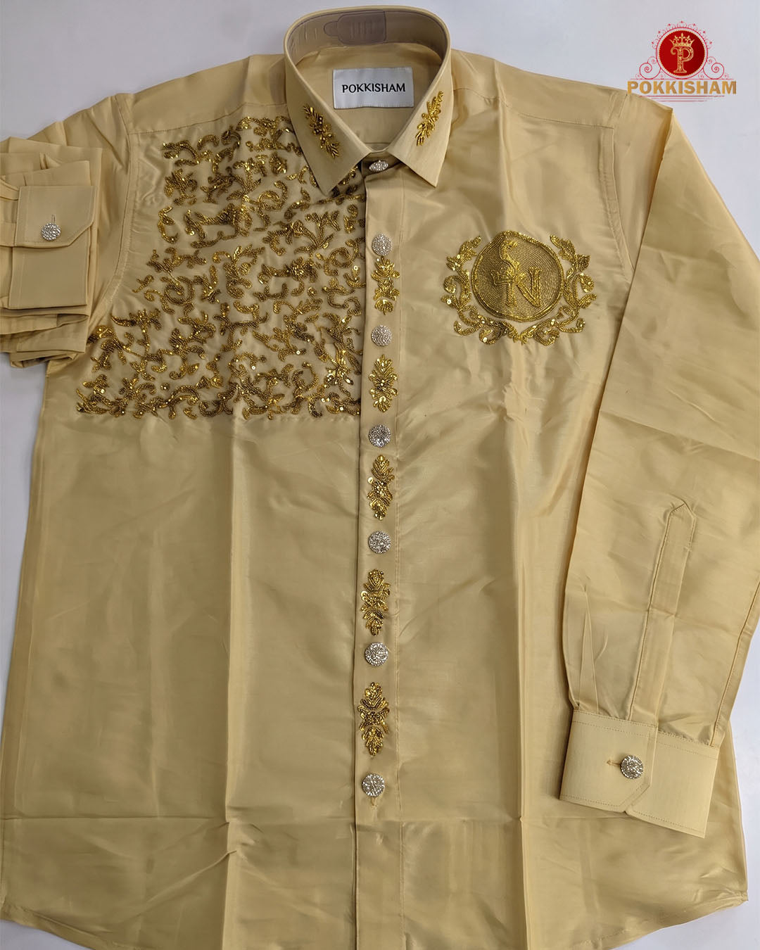 Aari Work Men's Shirt - Biscut