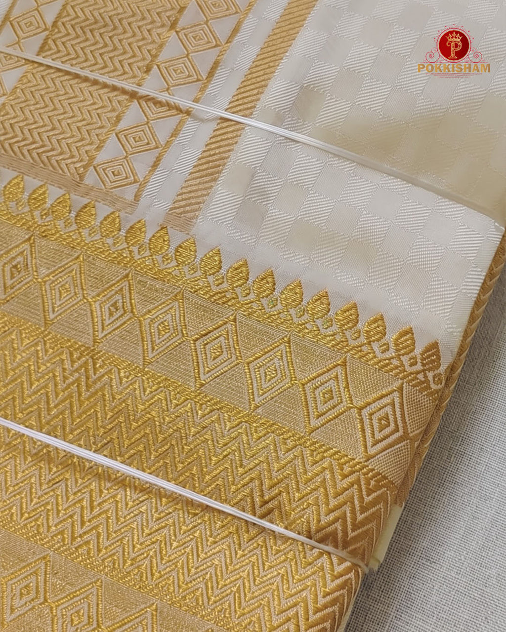 Laxury Wedding Embossed Men's Dhoti Set - Cream