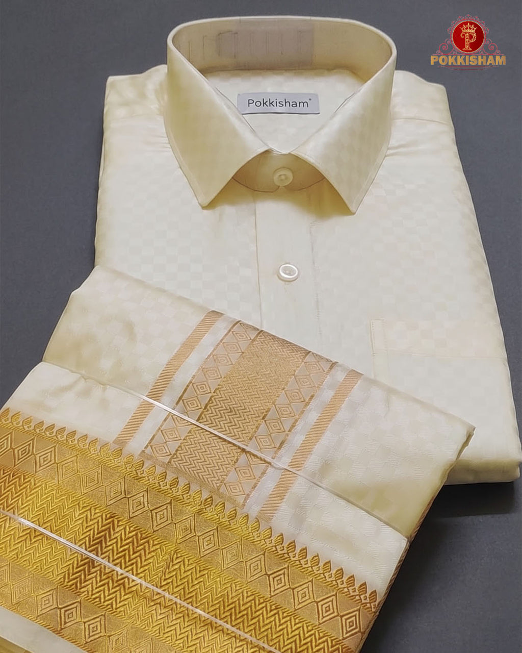 Laxury Wedding Embossed Men's Dhoti Set - Cream