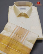 Laxury Wedding Embossed Men's Dhoti Set - Cream