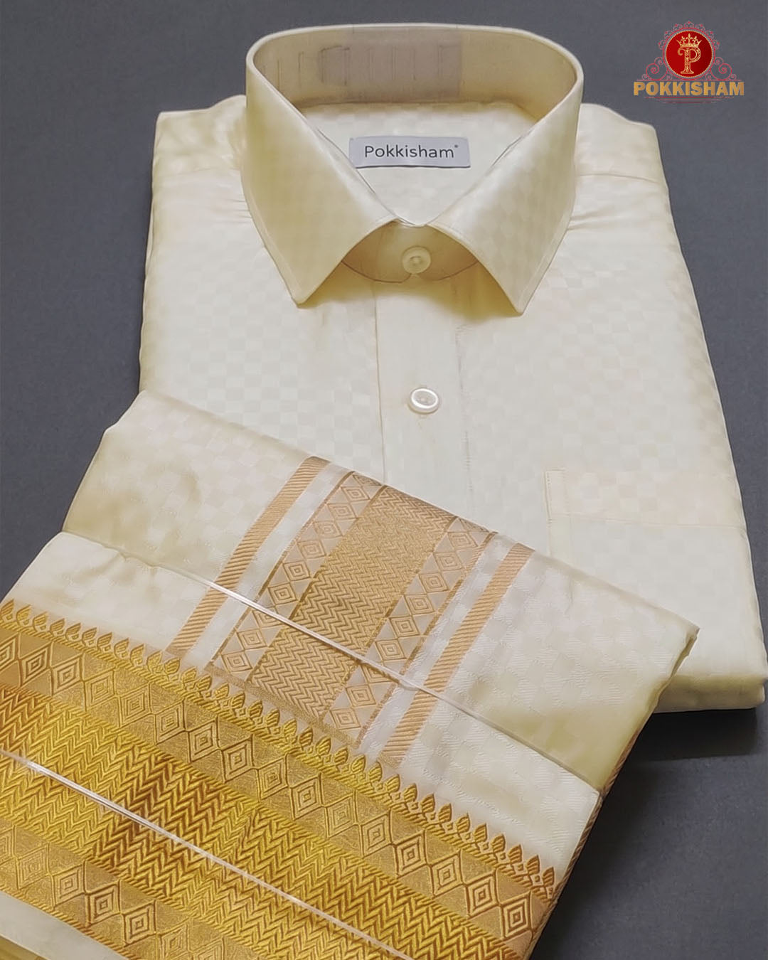Laxury Wedding Embossed Men's Dhoti Set - Cream