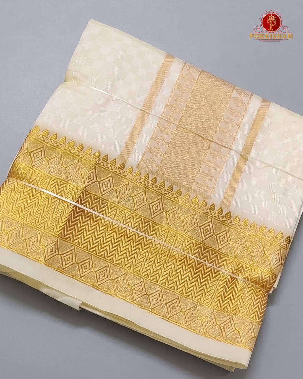 Laxury Wedding Embossed Men's Dhoti Set - Cream