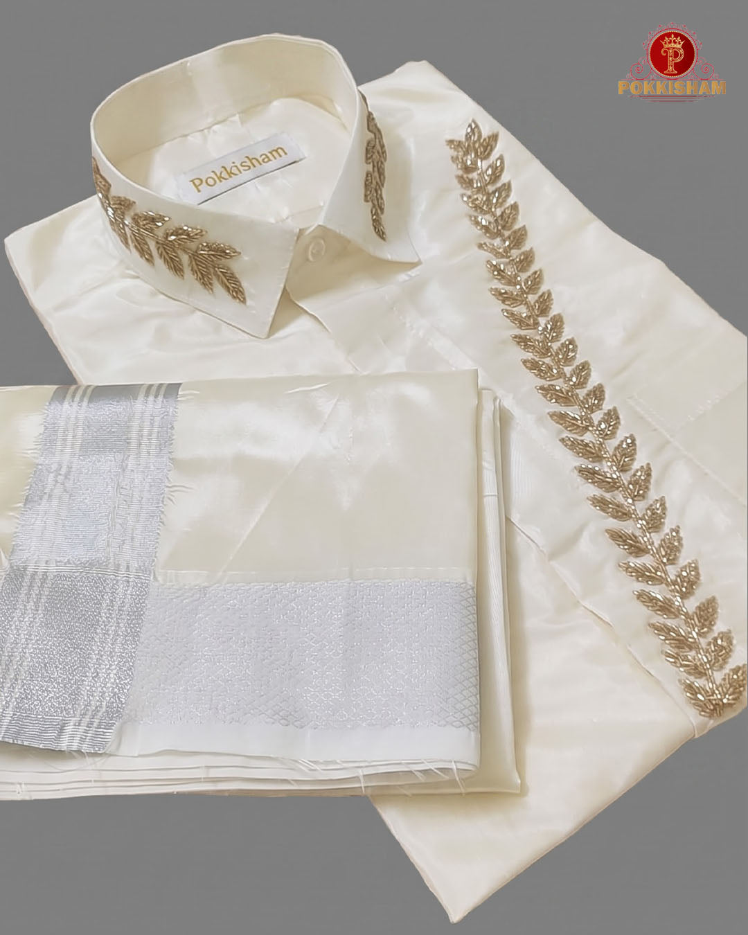 Luxury Aari Work Wedding Silk Dhoti Set - (HandCrafted)