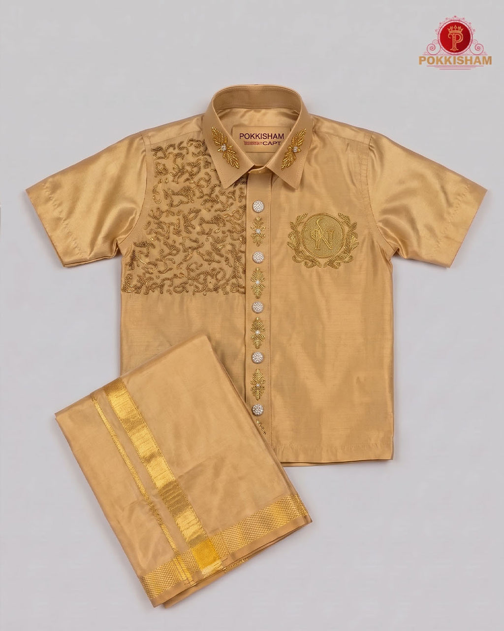 Luxury Aari Work Kids Dhoti Set - (HandCrafted)