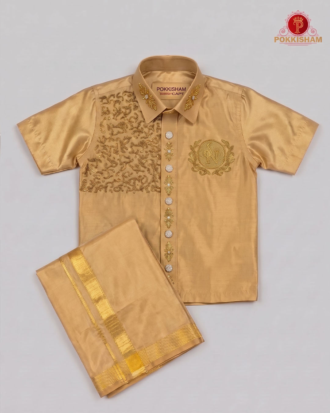 Luxury Aari Work Kids Dhoti Set - (HandCrafted)