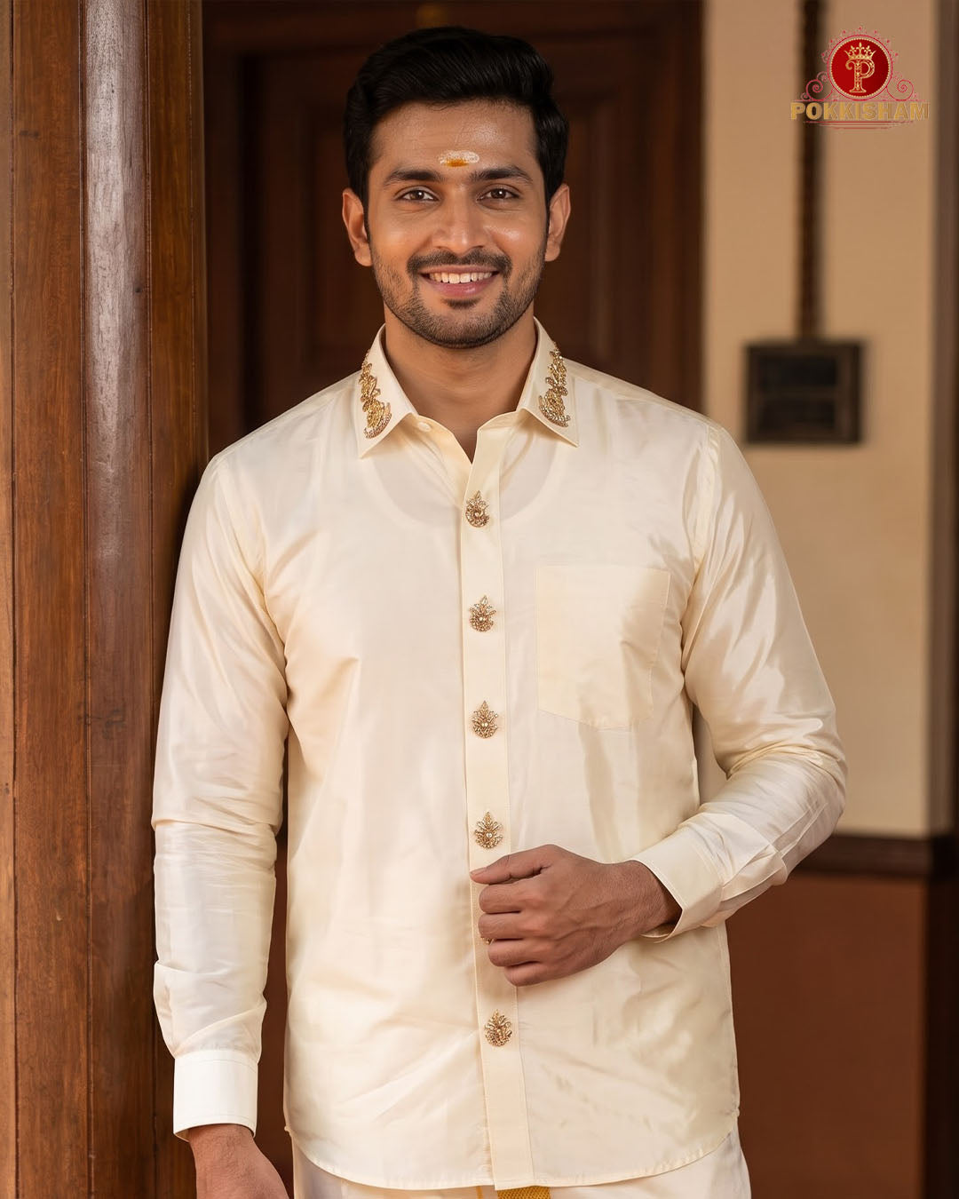 Aari Work Men's Shirt - Peacock
