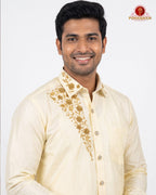 Aari Work Men's Shirt - Cream