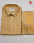 Wedding Pure Silk  Mens shirt and Dhotis Set  -  Biscut